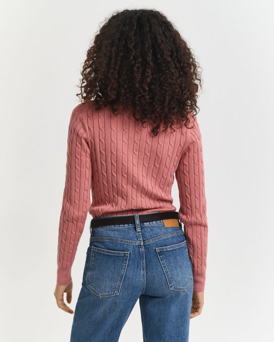 Stretch Cotton Cable Knit V-Neck Sweater