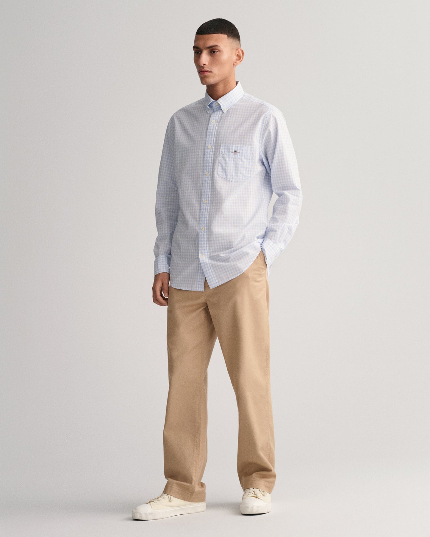 Men's Regular Fit Gingham Poplin Shirt - LIGHT BLUE