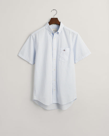 Men's Regular Fit Gingham Poplin Short Sleeve Shirt - LIGHT BLUE