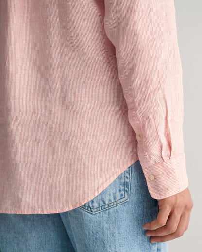 Men's Regular Fit Striped Linen Shirt - PEACHY PINK