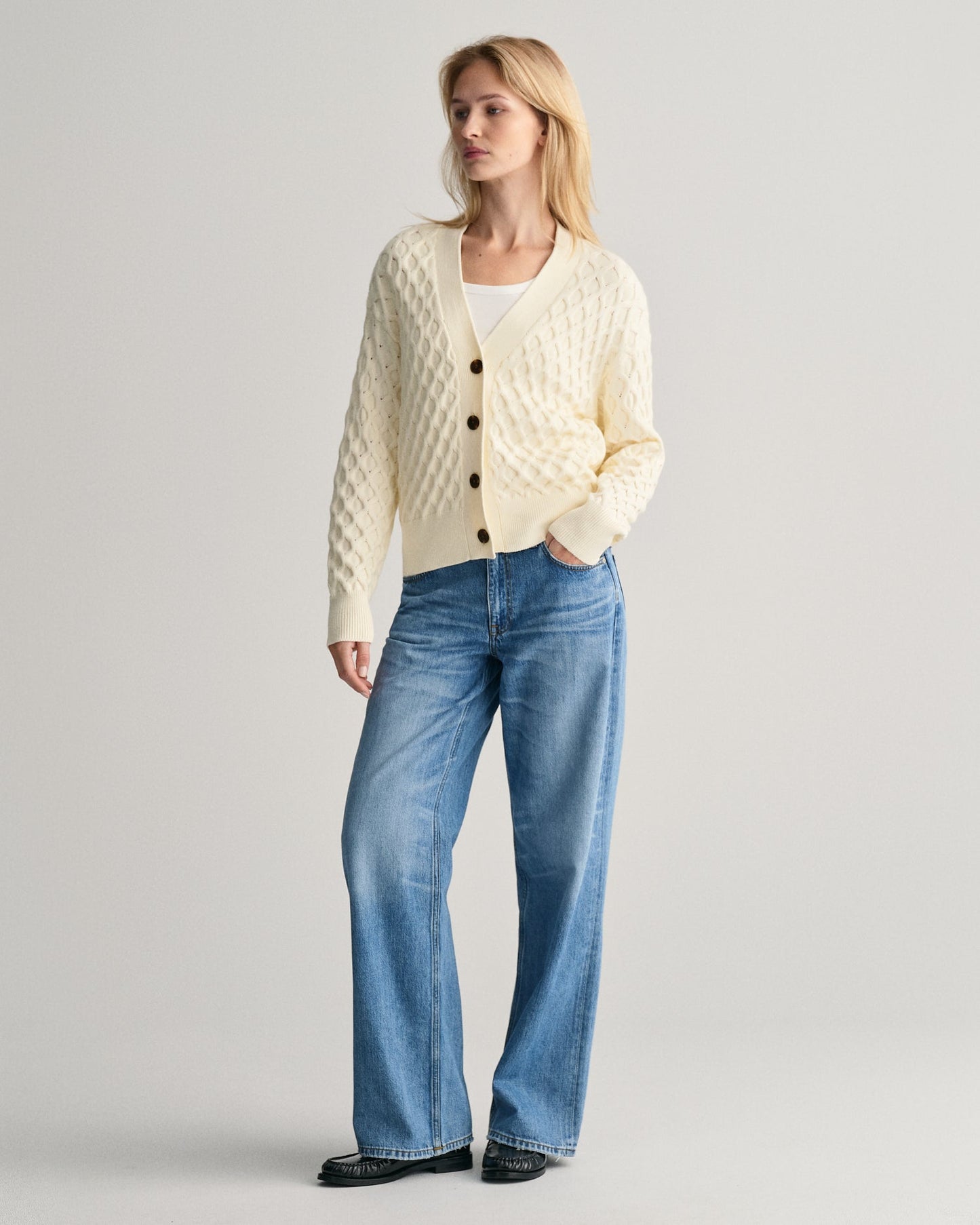 Women's Textured Knit Cardigan - CREAM