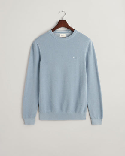 Men's Cotton Piqué Crew Neck Sweater - DOVE BLUE