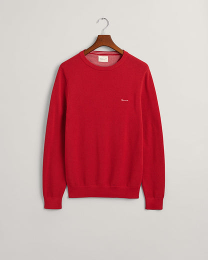 Men's Cotton Piqué Crew Neck Sweater - RUBY RED