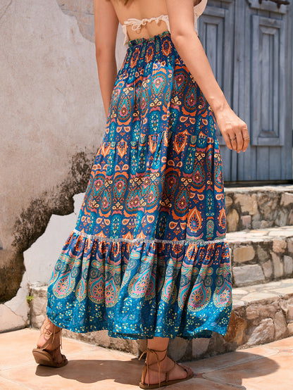 Women's Boho Floral Elastic High Waist Maxi Skirts