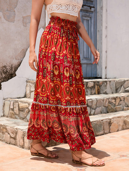 Women's Boho Floral Elastic High Waist Maxi Skirts