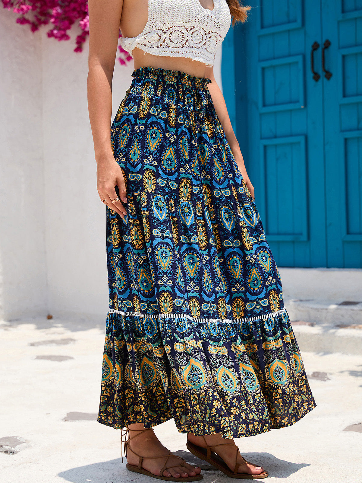 Women's Boho Floral Elastic High Waist Maxi Skirts