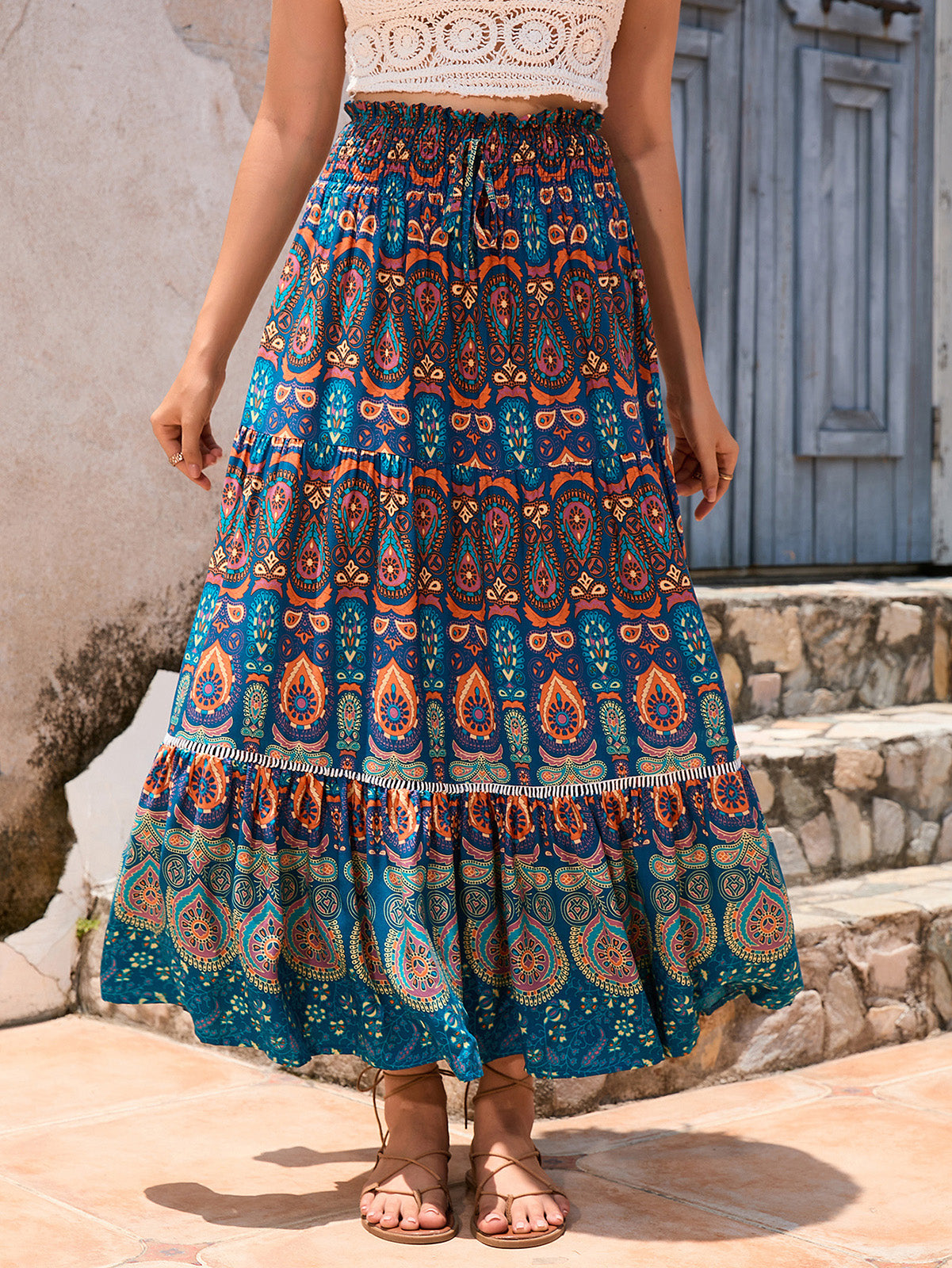 Women's Boho Floral Elastic High Waist Maxi Skirts