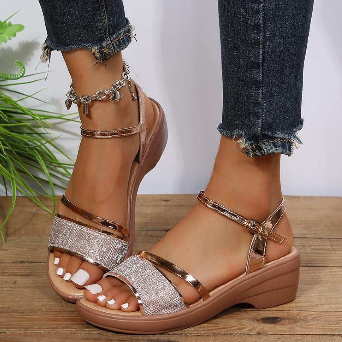 Women Summer 2025 Shoes Rhinestone Peep-toe Sandals