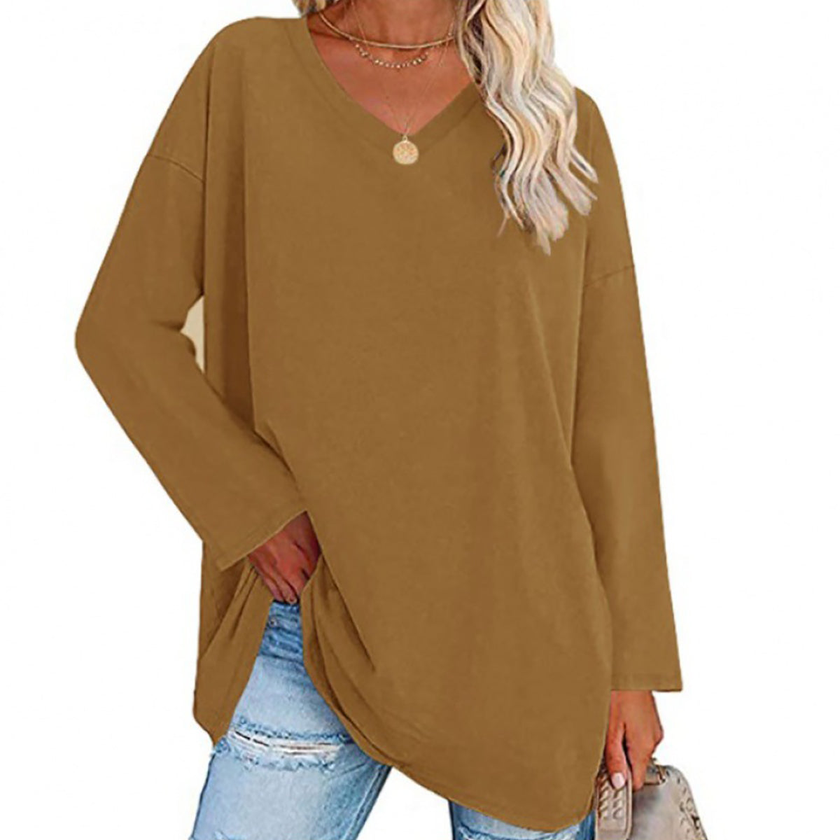 🔥Up to 69% OFF Today🔥Women Fall/Winter 2025 Oversized Tops Long Sleeve Casual V-neck Loose T-shirts