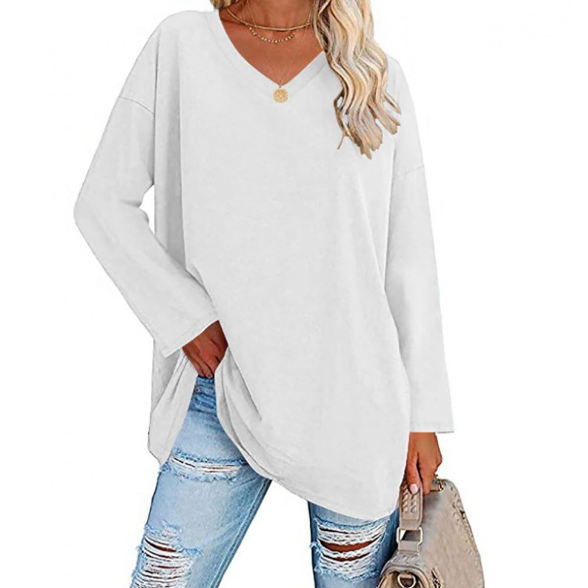 🔥Up to 69% OFF Today🔥Women Fall/Winter 2025 Oversized Tops Long Sleeve Casual V-neck Loose T-shirts