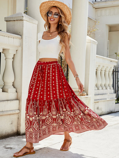 🔥Up to 69% OFF Today🔥Women's Summer Beach Pleated A-Line Boho Floral Elastic High Waist Maxi Skirts
