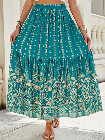 🔥Up to 69% OFF Today🔥Women's Summer Beach Pleated A-Line Boho Floral Elastic High Waist Maxi Skirts