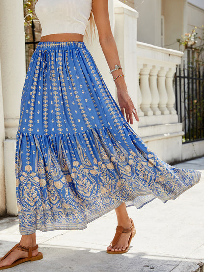 🔥Up to 69% OFF Today🔥Women's Summer Beach Pleated A-Line Boho Floral Elastic High Waist Maxi Skirts