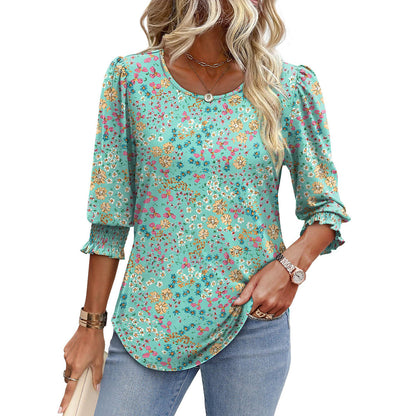 🥳Women Summer Printed Tops Elbow Sleeve Loose Fit Tee