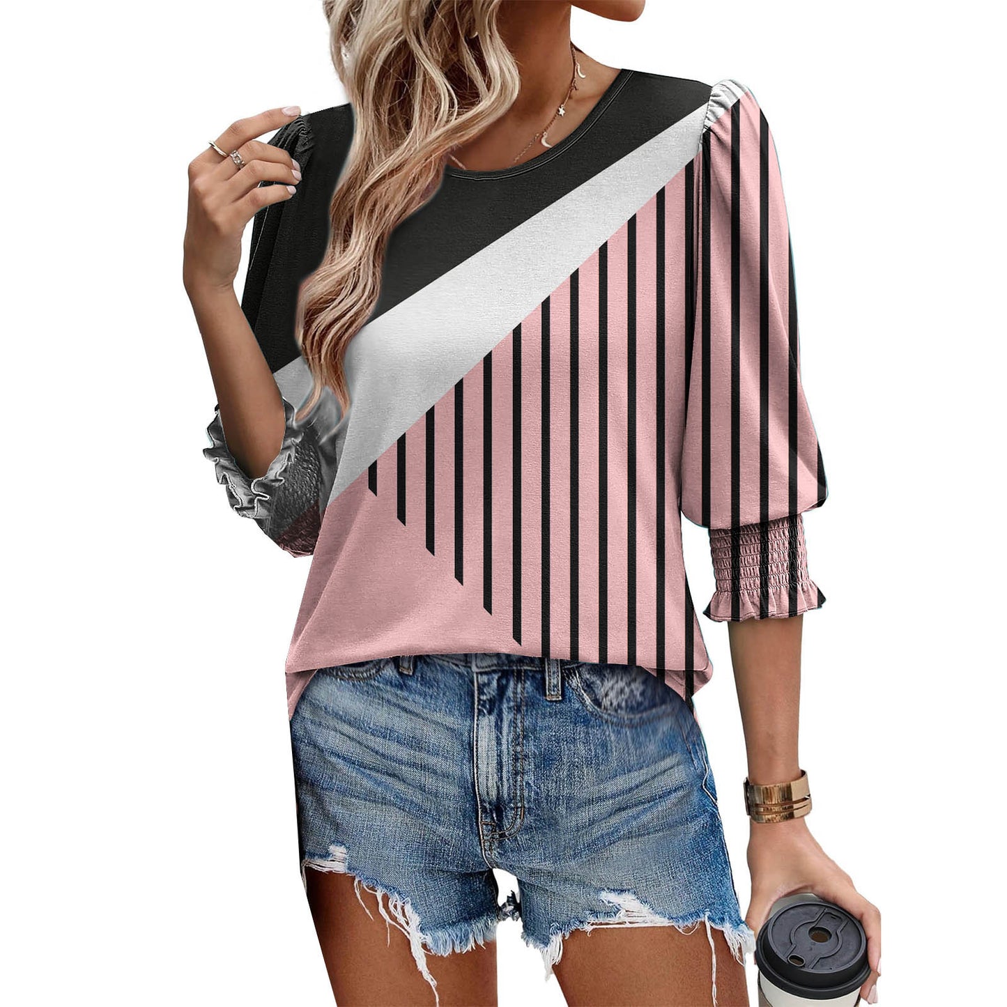 🥳Women Summer Printed Tops Elbow Sleeve Loose Fit Tee