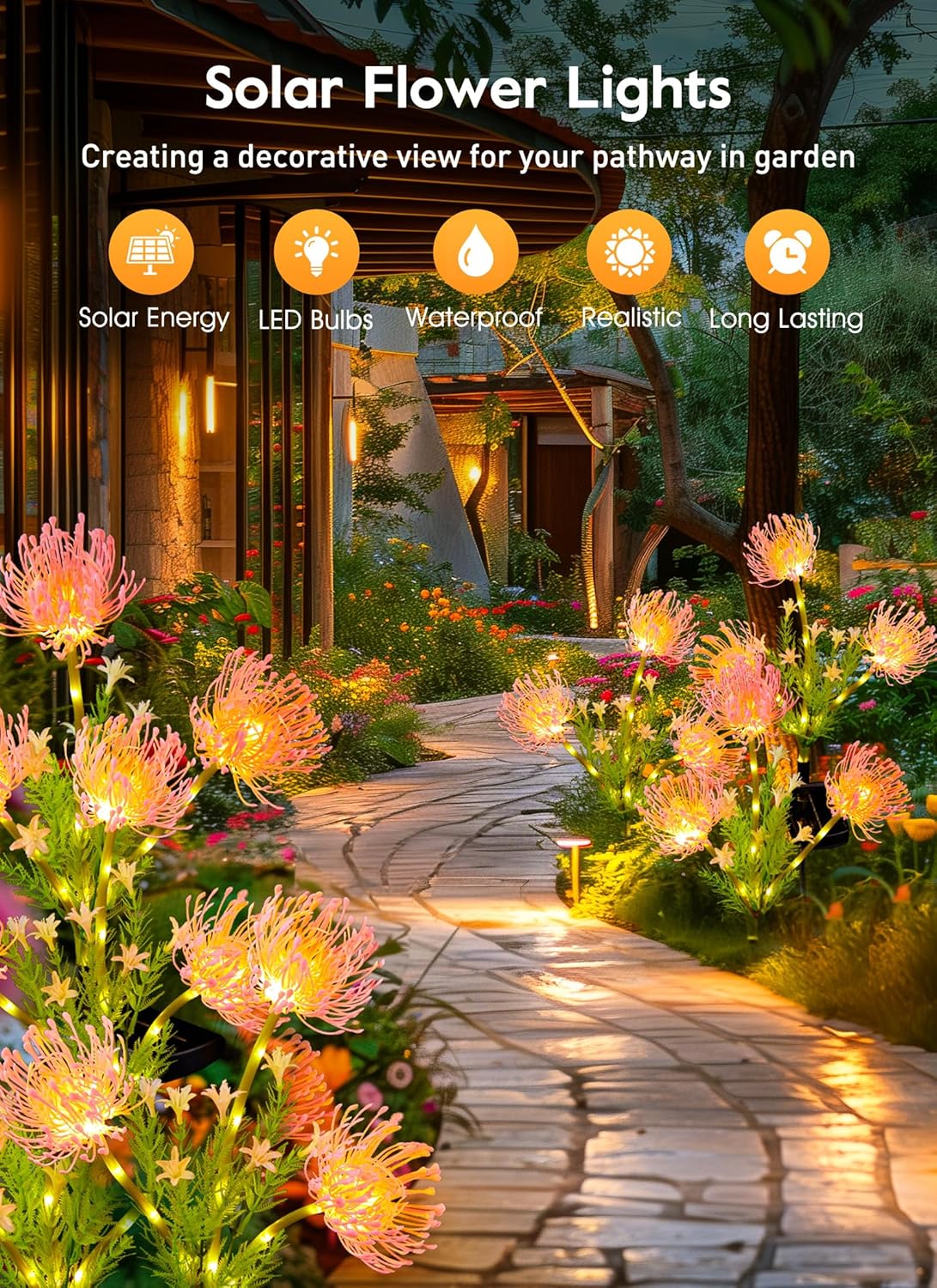 🌷Chikalabs Garden Pink Solar Flower Lights - 4 Pack LED Outdoor Garden Lights