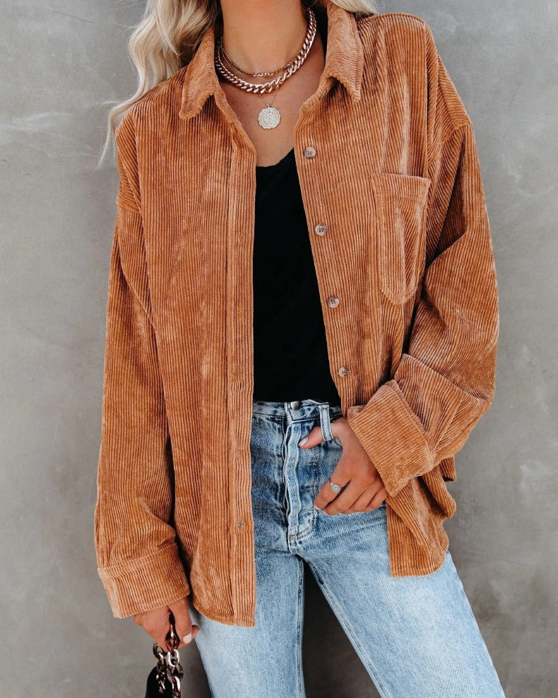 Women Fall/Winter Vintage Casual Velvet Shirt Long Sleeve Blouse