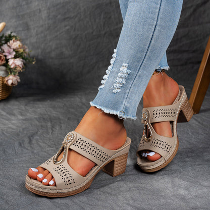 Women Orthopedic Rhinestones Heel Sandals