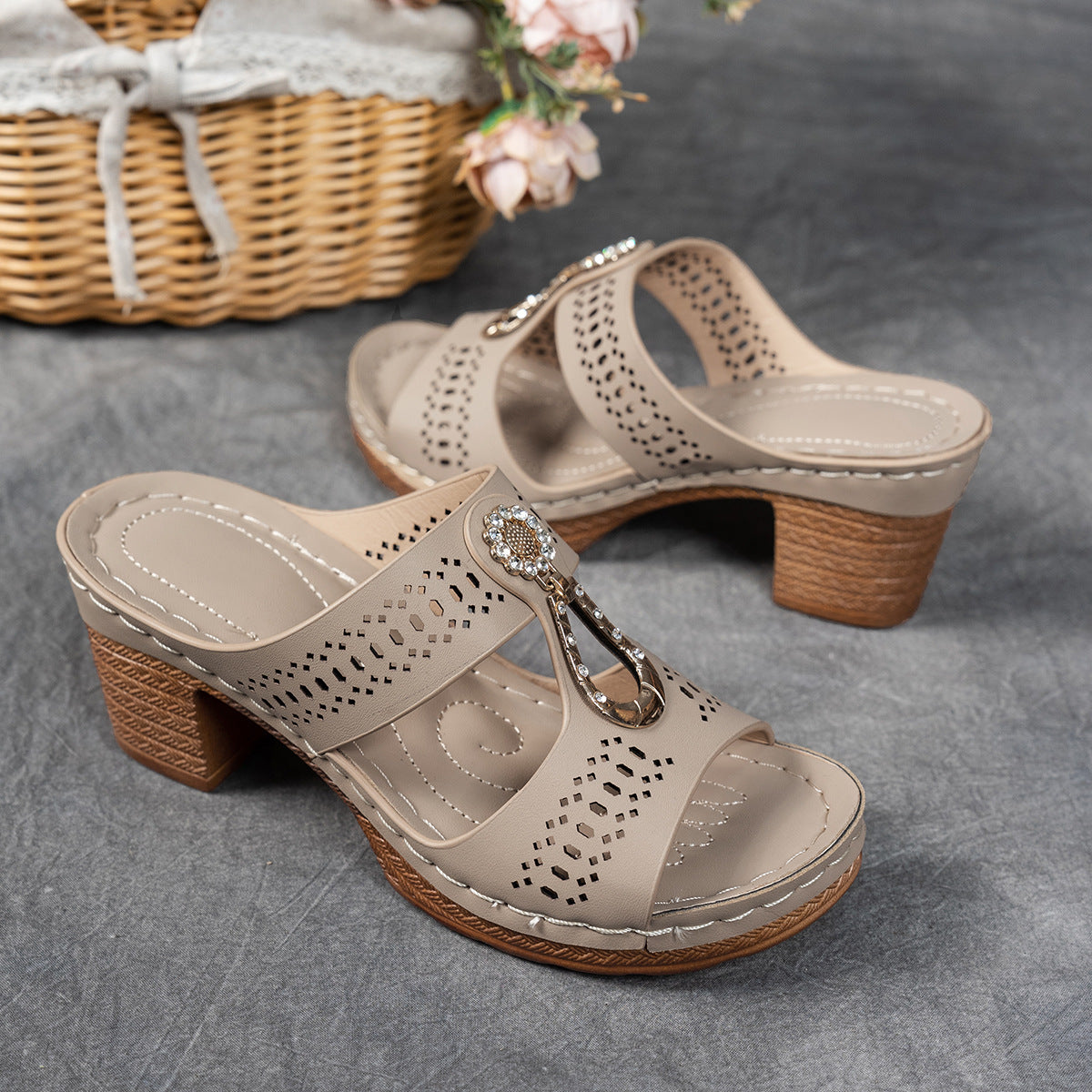 Women Orthopedic Rhinestones Heel Sandals