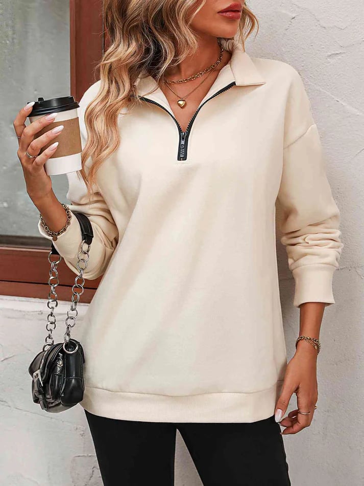 ✨Best-1 Sale Pullover✨Women Fall/Winter Zip-Up Dropped Shoulder Sweatshirt