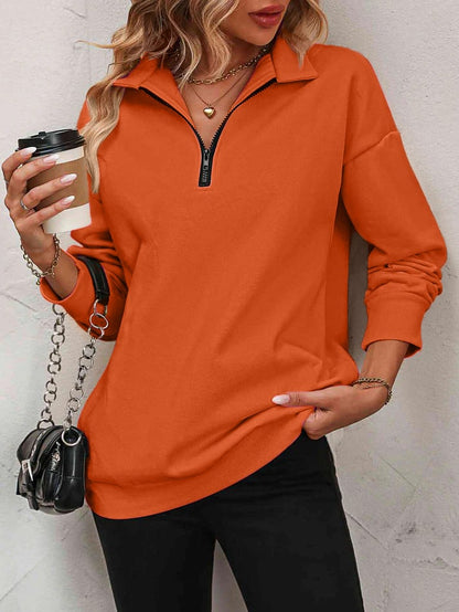 ✨Best-1 Sale Pullover✨Women Fall/Winter Zip-Up Dropped Shoulder Sweatshirt