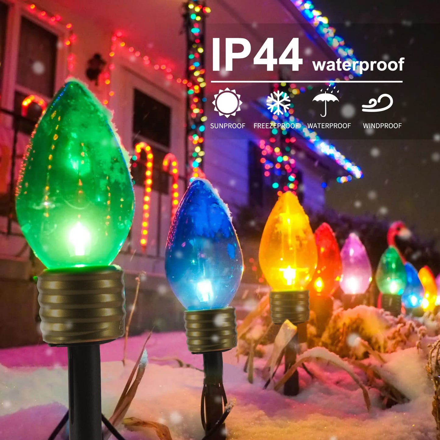 🎄Chikalabs Christmas Jumbo C9 Garden Pathway Lights with C7 LED on Green Wire, Multicolor