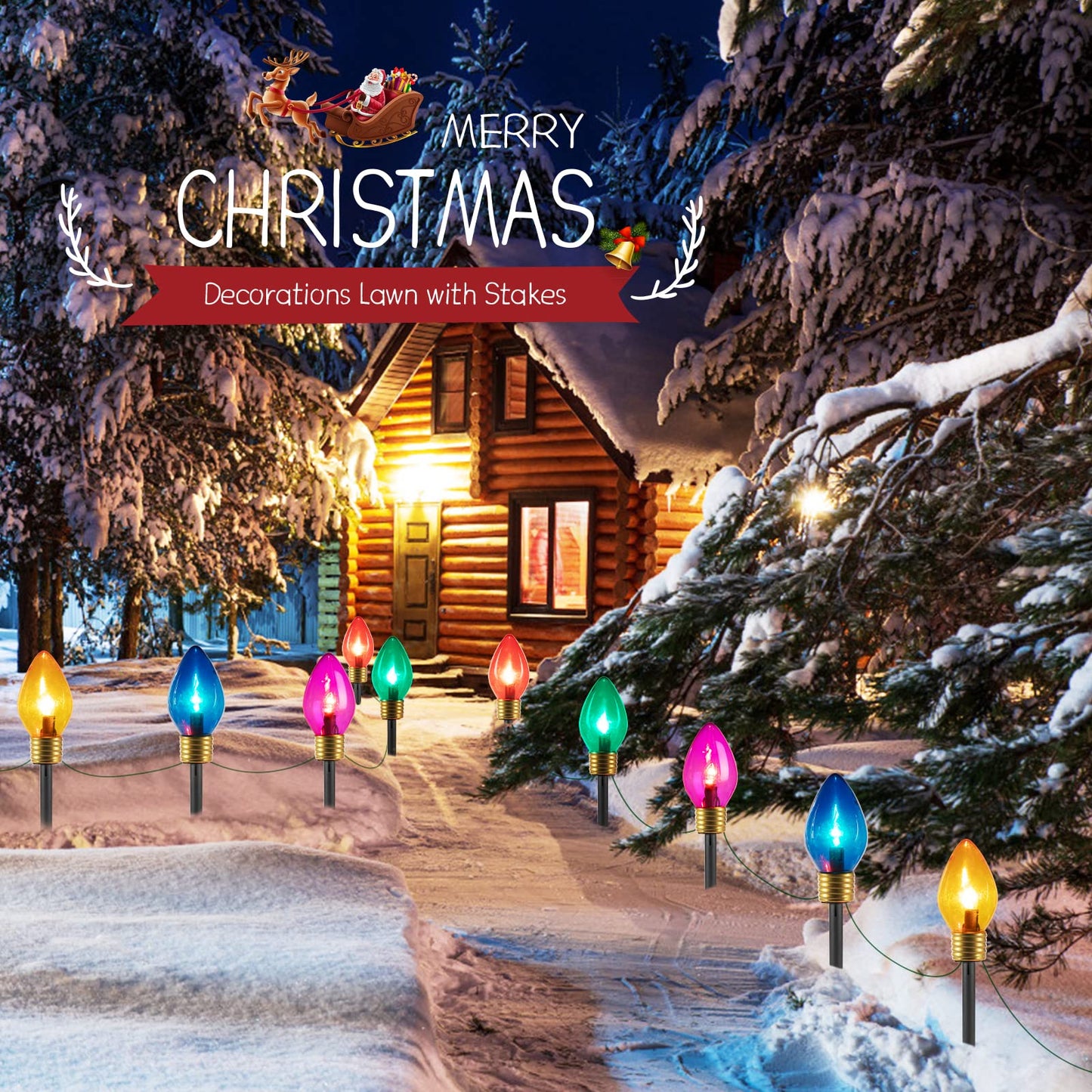 🎄Chikalabs Christmas Jumbo C9 Garden Pathway Lights with C7 LED on Green Wire, Multicolor