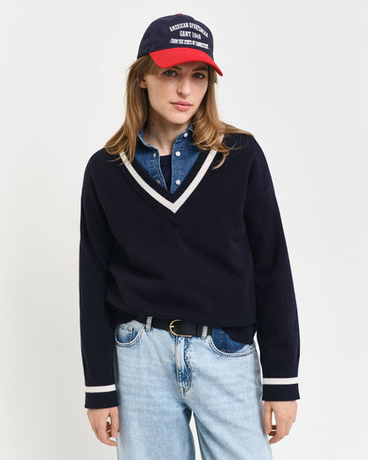 Superfine Lambswool Contrast V-Neck Sweater