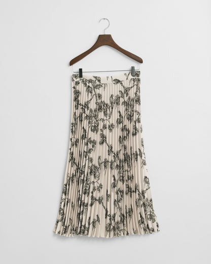 Pleated Tree Printed Midi Skirt
