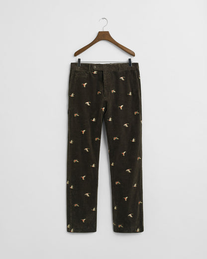 Straight Fit Embroidered Corduroy Pants