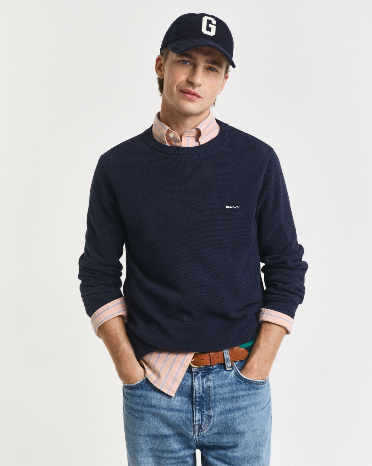 Cotton Piqué Crew Neck Sweater