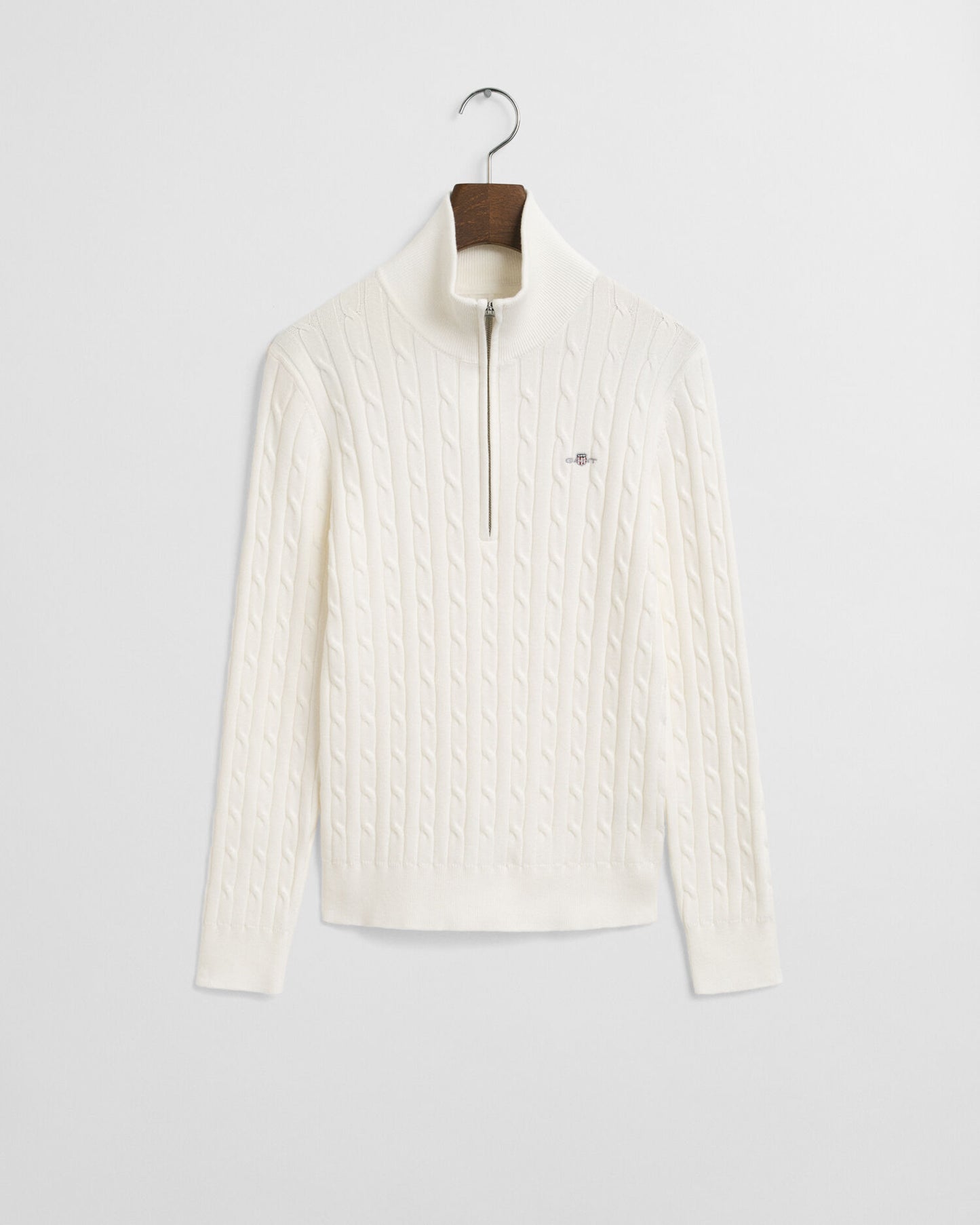 Stretch Cotton Cable Knit Half-Zip Sweater