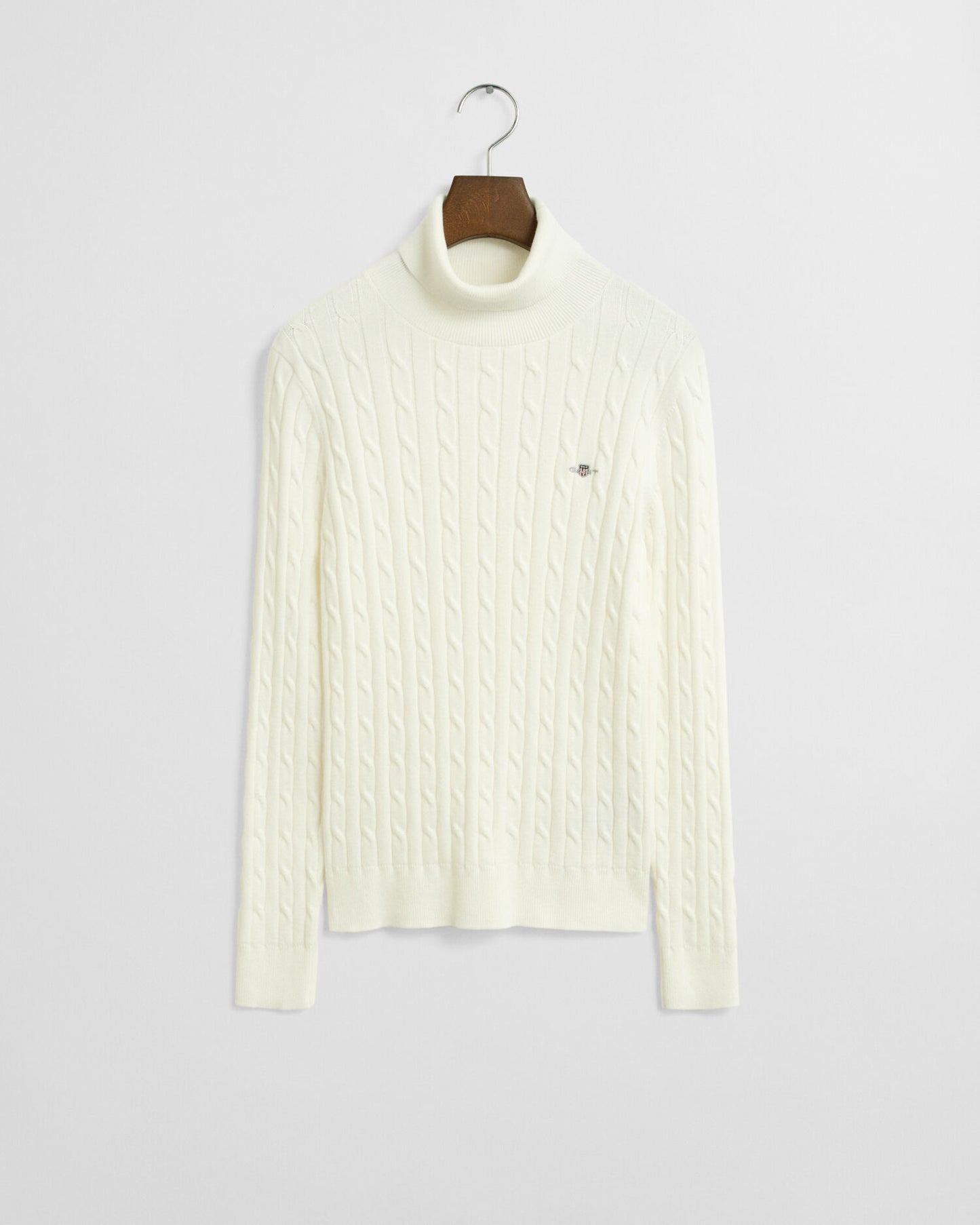 Stretch Cotton Cable Knit Turtleneck Sweater
