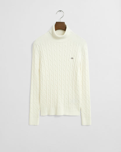 Stretch Cotton Cable Knit Turtleneck Sweater