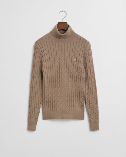 Stretch Cotton Cable Knit Turtleneck Sweater