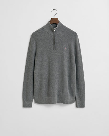 Ribbed Cotton Merino Wool Half-Zip Sweater