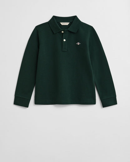Kids Shield Long Sleeve Piqué Polo Shirt