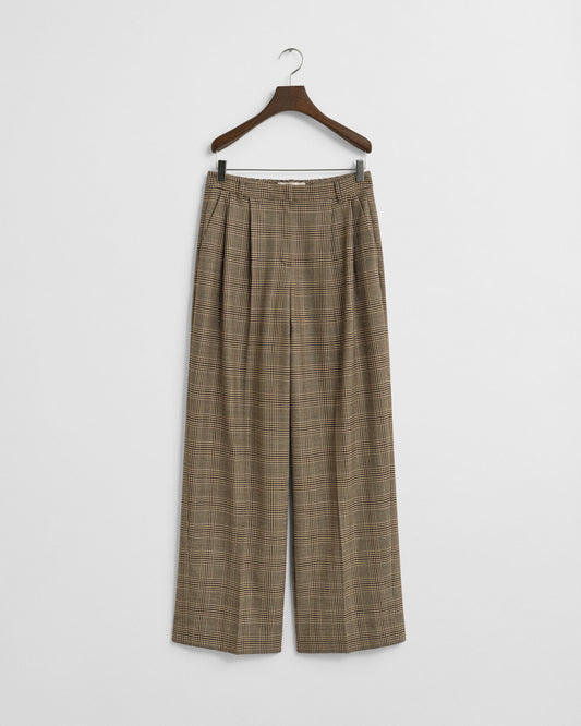 Checked Pleated Wool Blend Pants