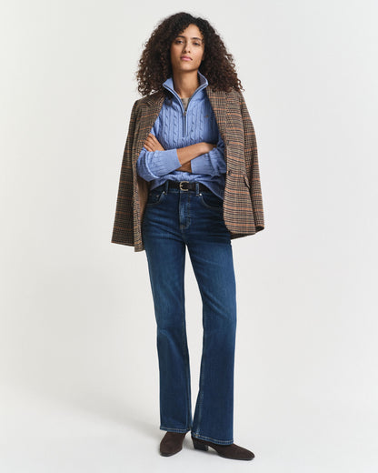 Stretch Cotton Cable Knit Half-Zip Sweater