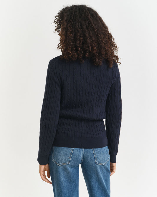 Stretch Cotton Cable Knit Half-Zip Sweater