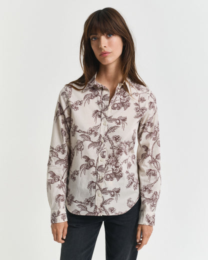 Regular Fit Tree Printed Cotton Voile Shirt