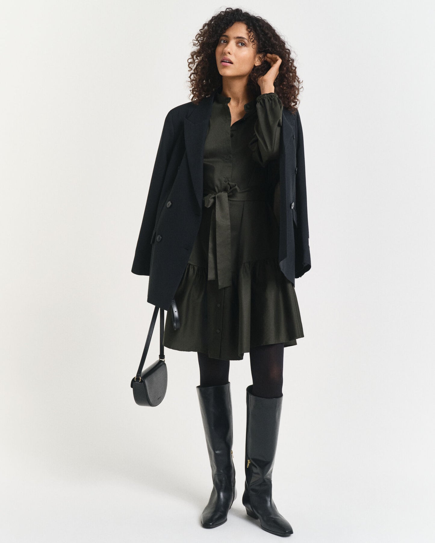 Cotton Satin Long Sleeve Dress