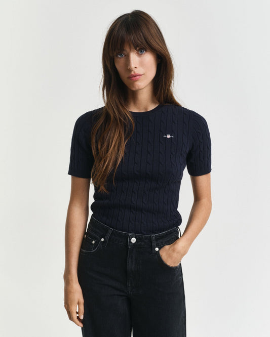 Stretch Cotton Cable Knit Sweater