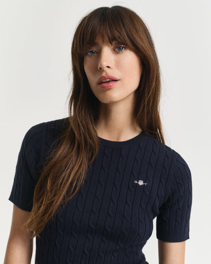 Stretch Cotton Cable Knit Sweater