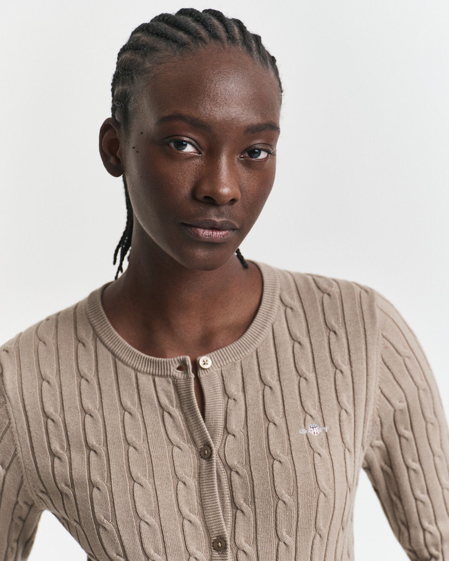 Stretch Cotton Cable Knit Cardigan