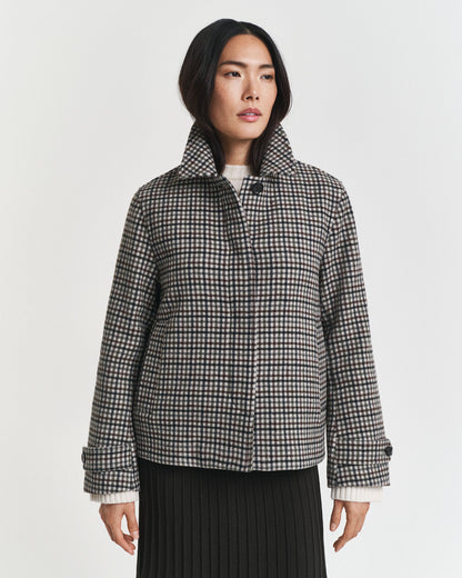 Short Checked Wool Blend Car Coat