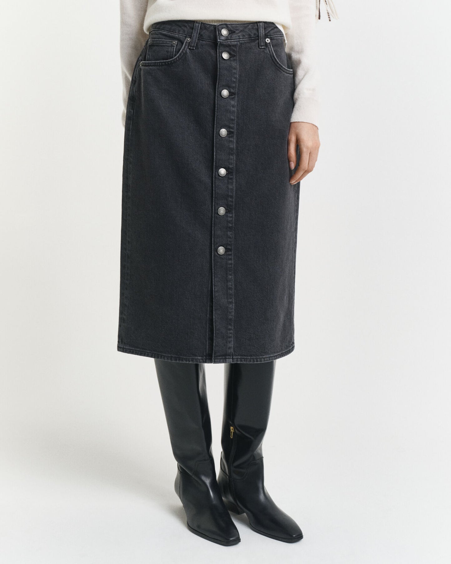 Buttoned Midi Denim Skirt