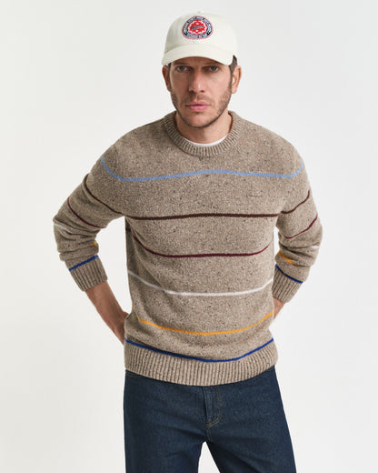 Striped Wool Blend Nepps Crew Neck Sweater