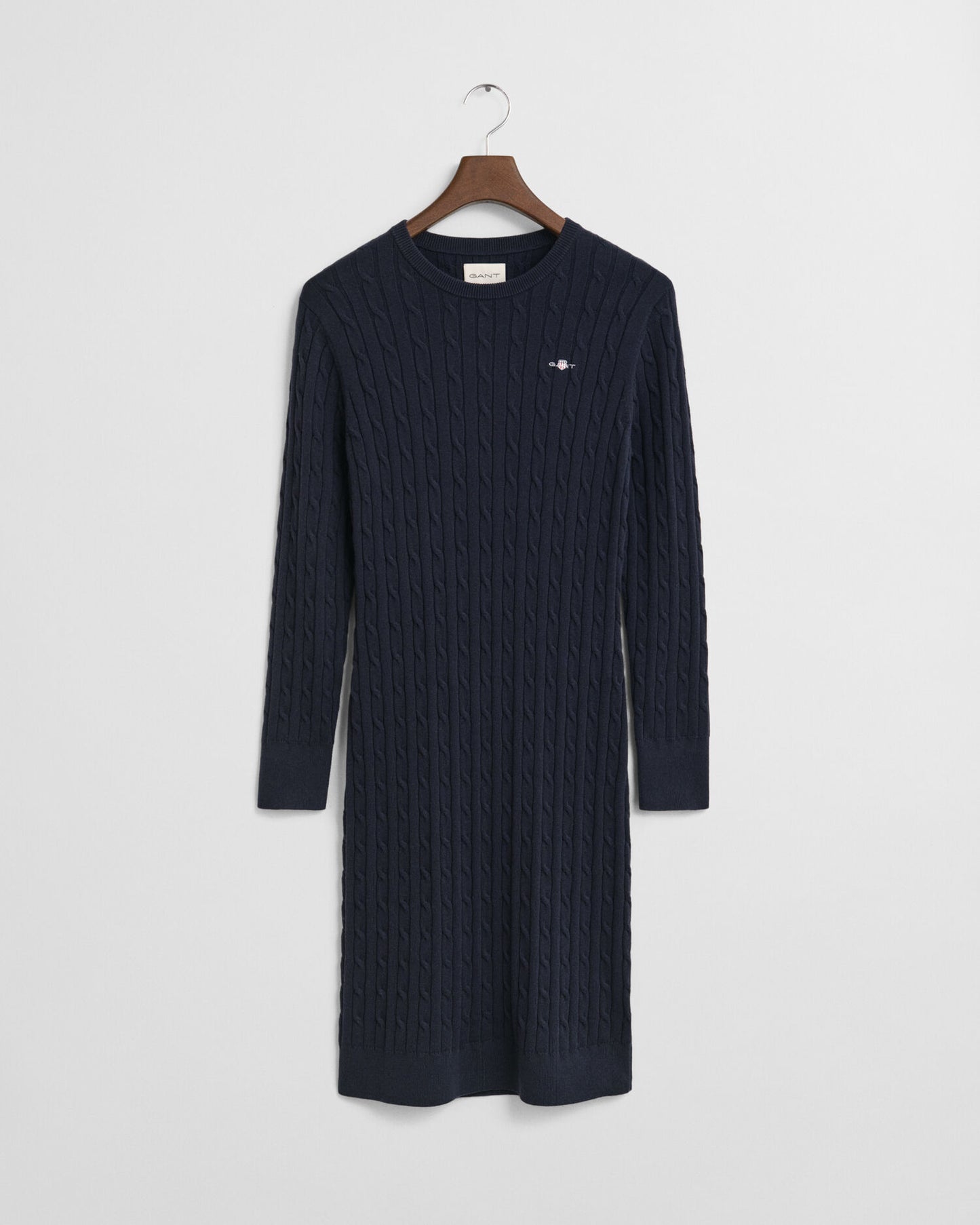 Stretch Cotton Cable Knit Crew Neck Dress