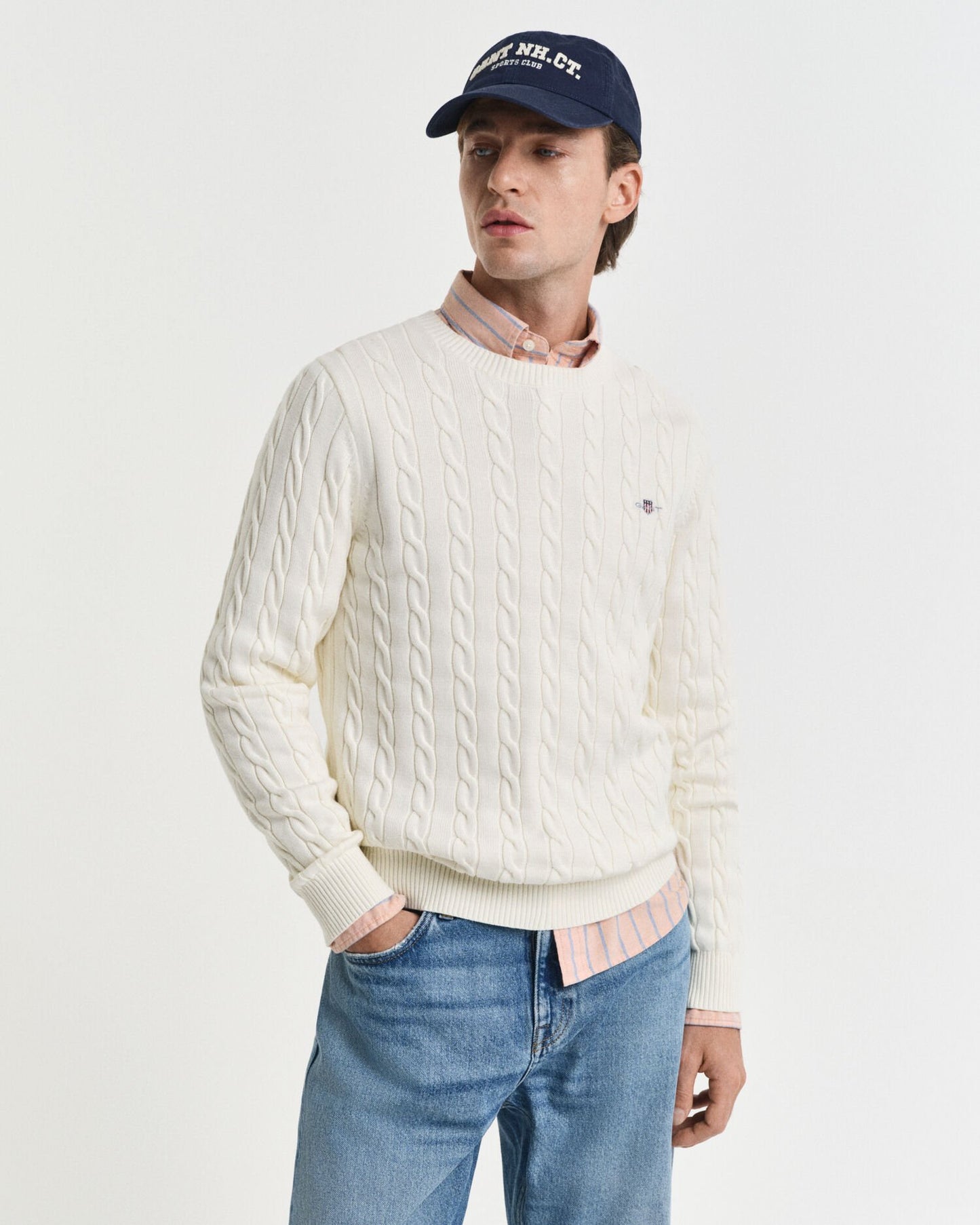 Cotton Cable Knit Crew Neck Sweater